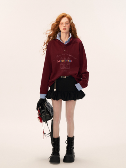MAMC - Fake Two-Piece Buttoned Polo Sweatshirt WE823 - RED