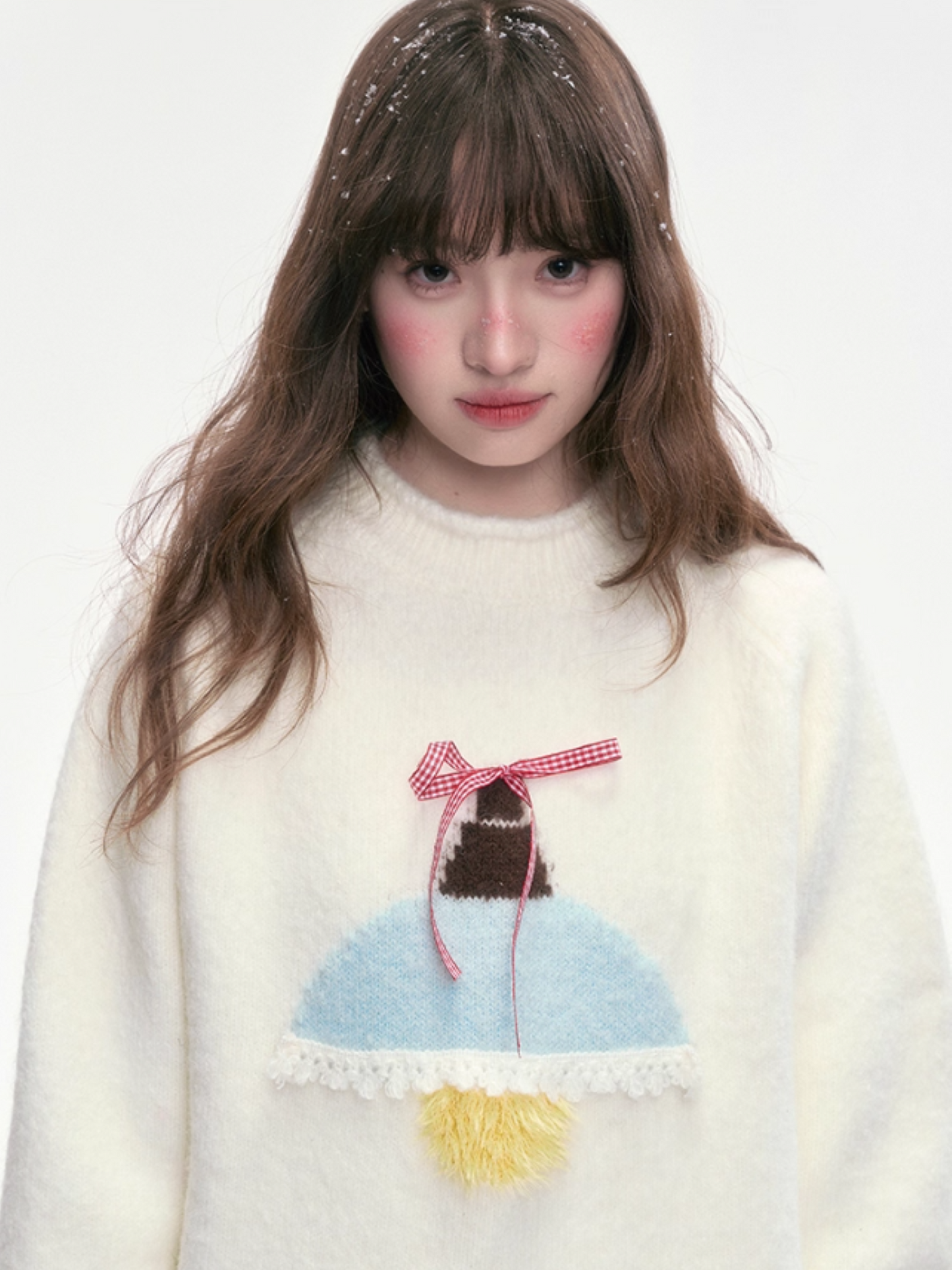 "Iceland Glow" Bow Knit Sweater – Cream White LL2025321
