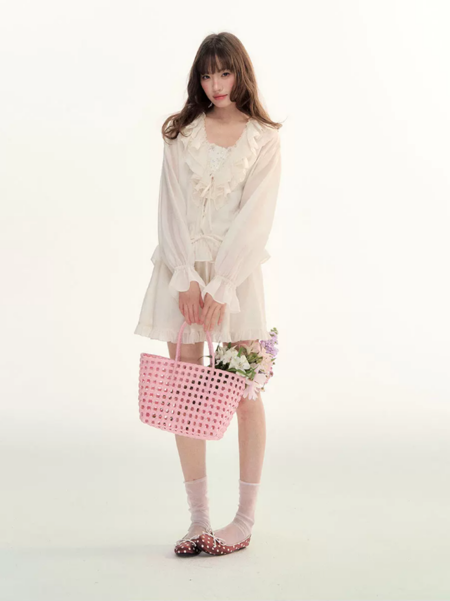 Camellia Mist Ruffle Cardigan & Mini Skirt Set WW2026107