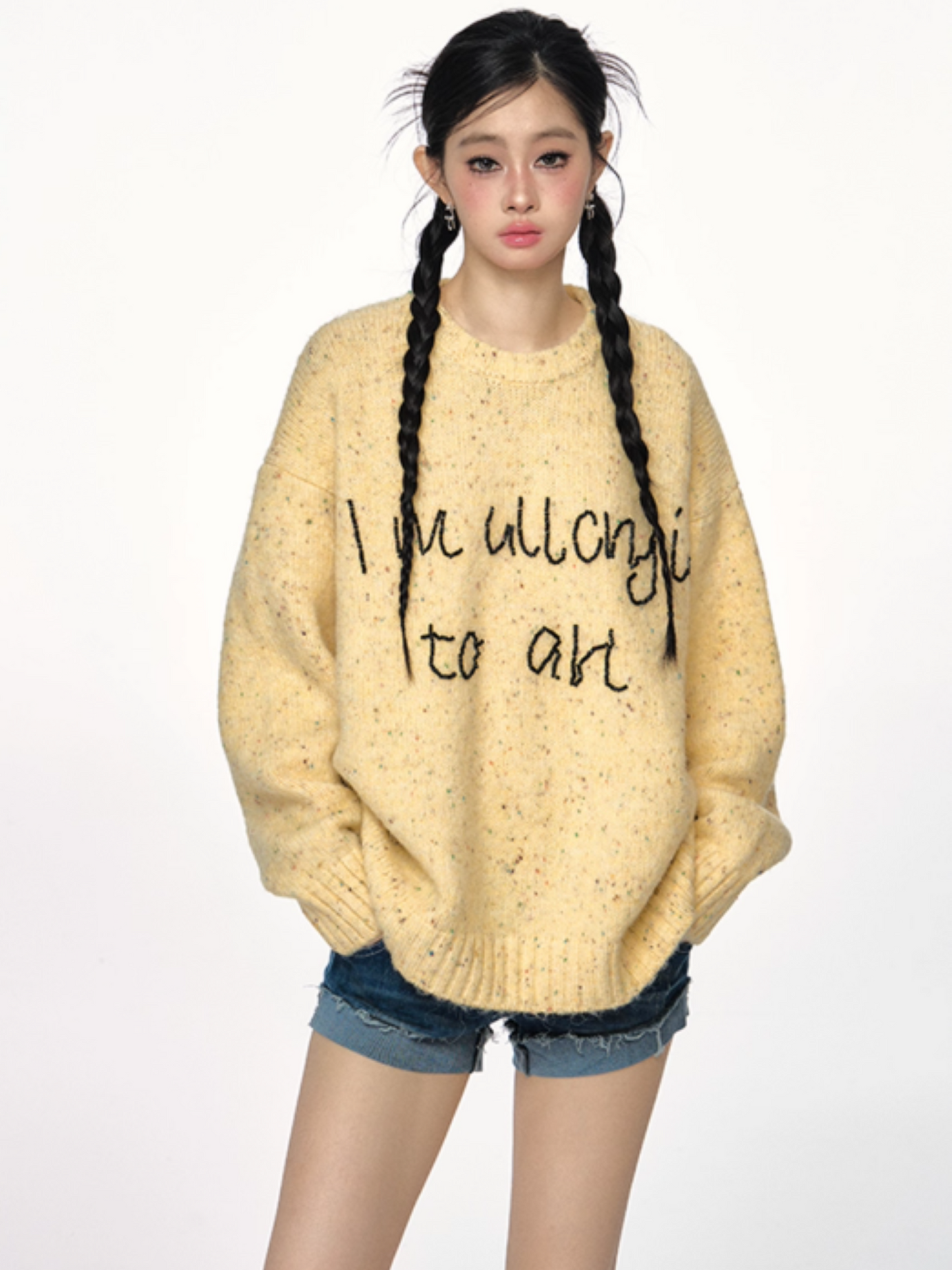 PCH - Alpaca Wool Blend Knit Pullover with Beaded Letter Embroidery