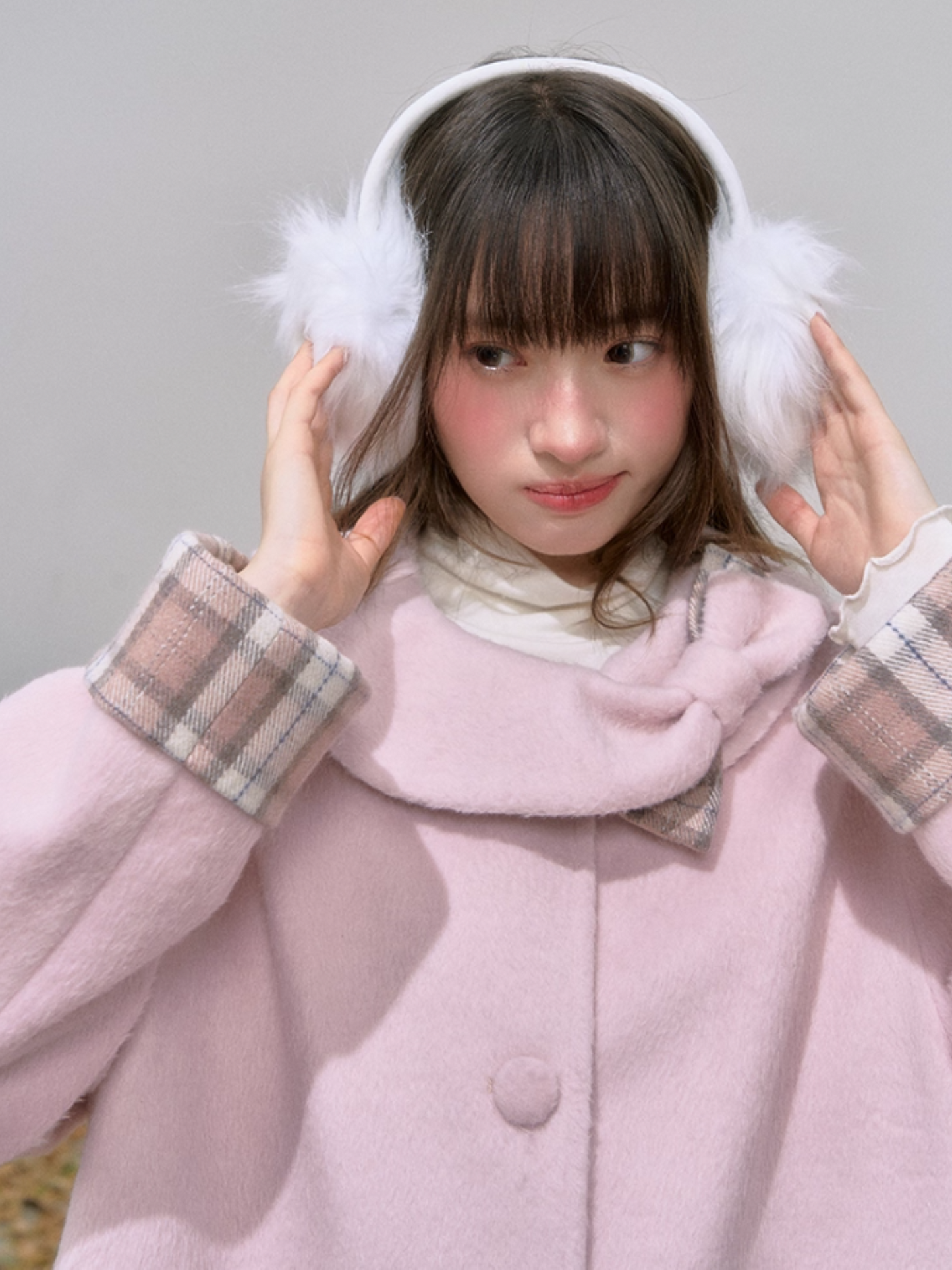 "樱格恋语" Sakura Pink A-Line Wool Coat with Oversized Bow
