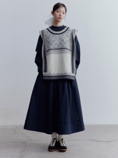 FUSSED Everyday Nerd A-Line Pleated Cotton Midi Skirt in Prussian Blue FOF-25SS172b