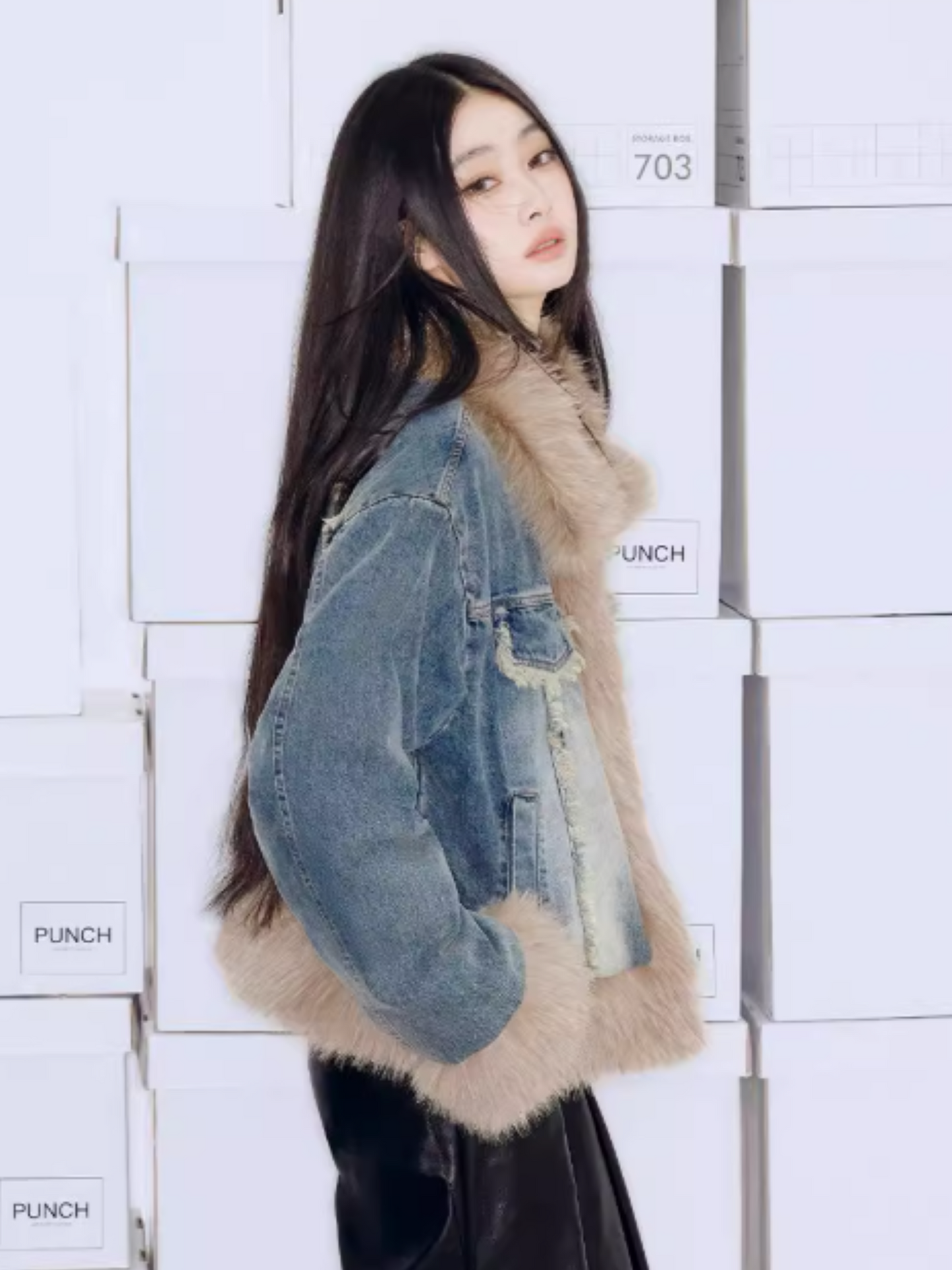 PCH - Gradient Washed Denim Short Jacket with Plush Panels