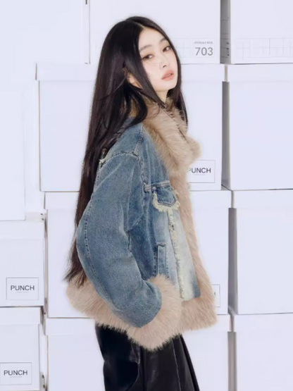 PCH - Gradient Washed Denim Short Jacket with Plush Panels
