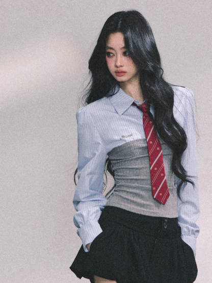 "爱丁堡学院" American Striped Layered Knit Long Sleeve Top