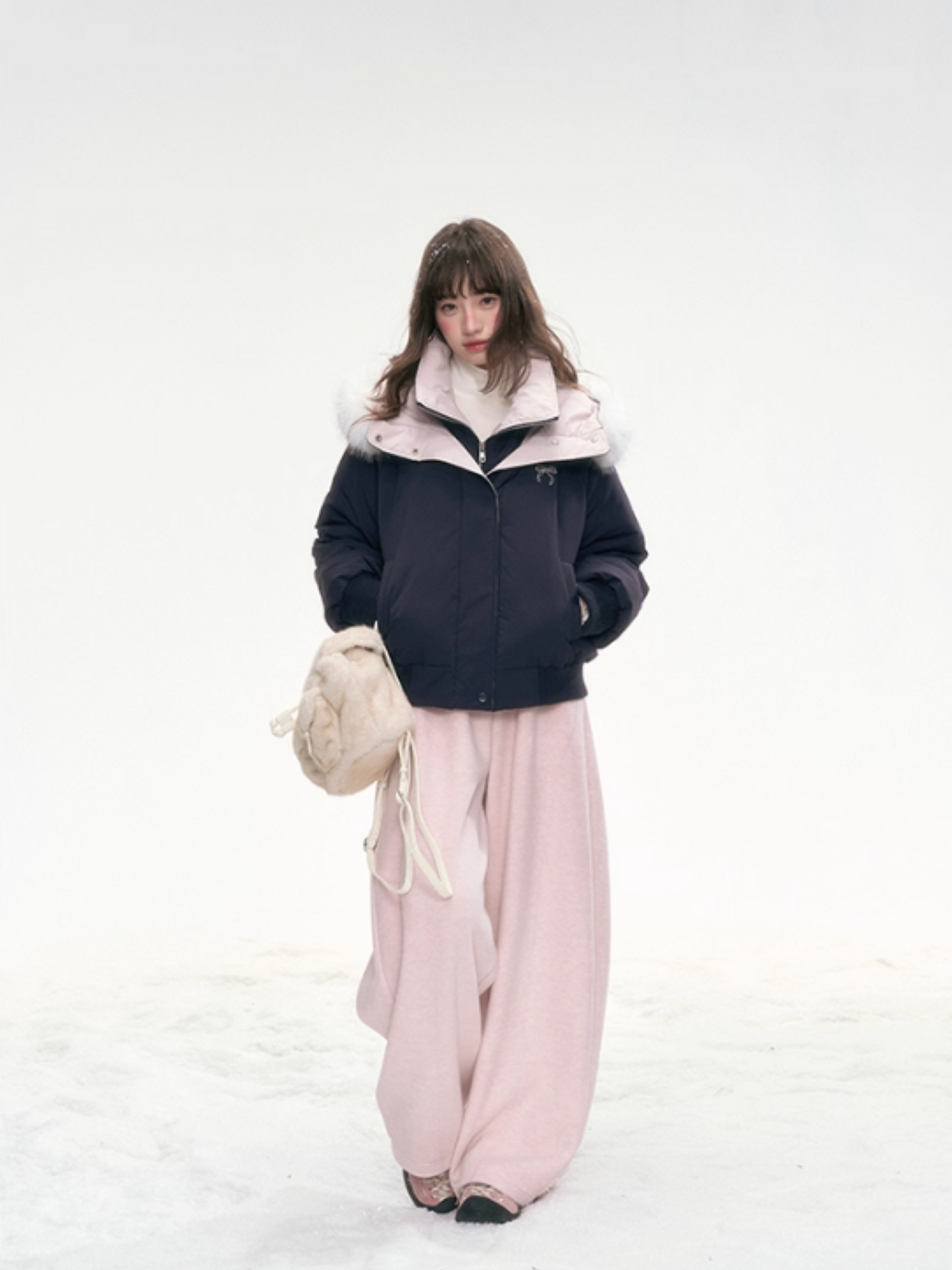 "Snow Velvet Sweetberry" Layered Down Jacket – Navy LL2025324