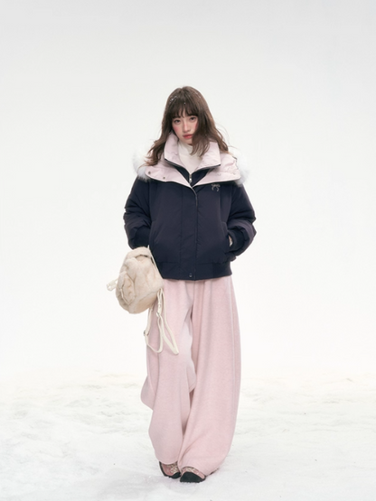 "Snow Velvet Sweetberry" Layered Down Jacket – Navy LL2025324
