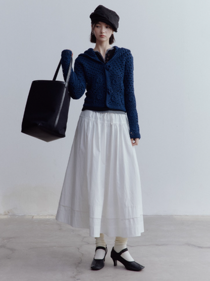 FUSSED Garden Midnight Garden Hand-Crocheted 3D Rose Knit Cardigan – Dusky Blue Cotton FOF-25SS176