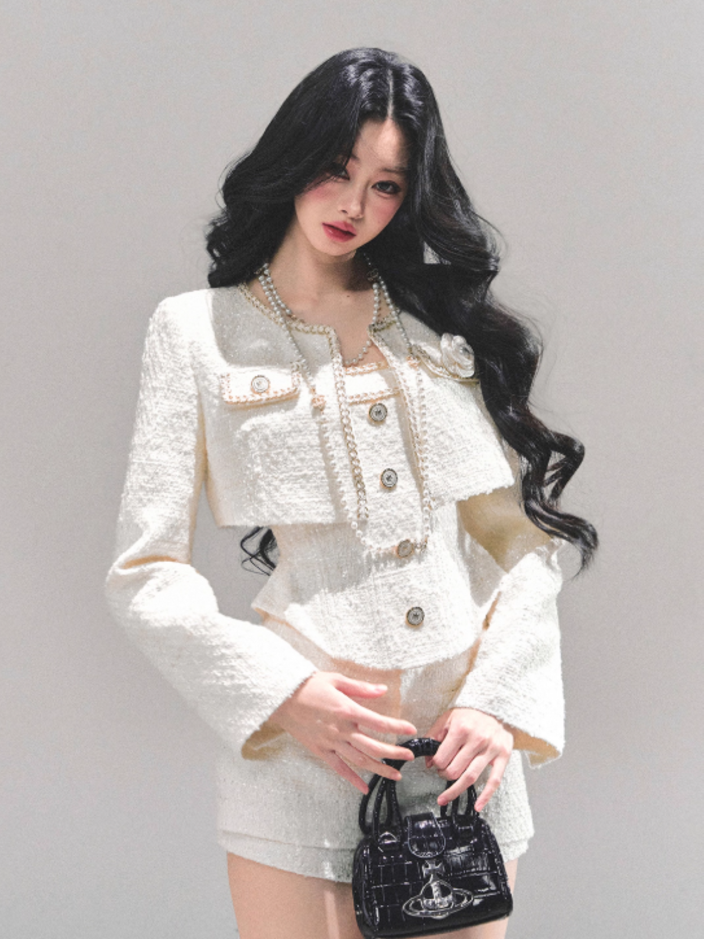 月亮落下之前 “Whispers of Cream” Tweed-Inspired 3-Piece Set