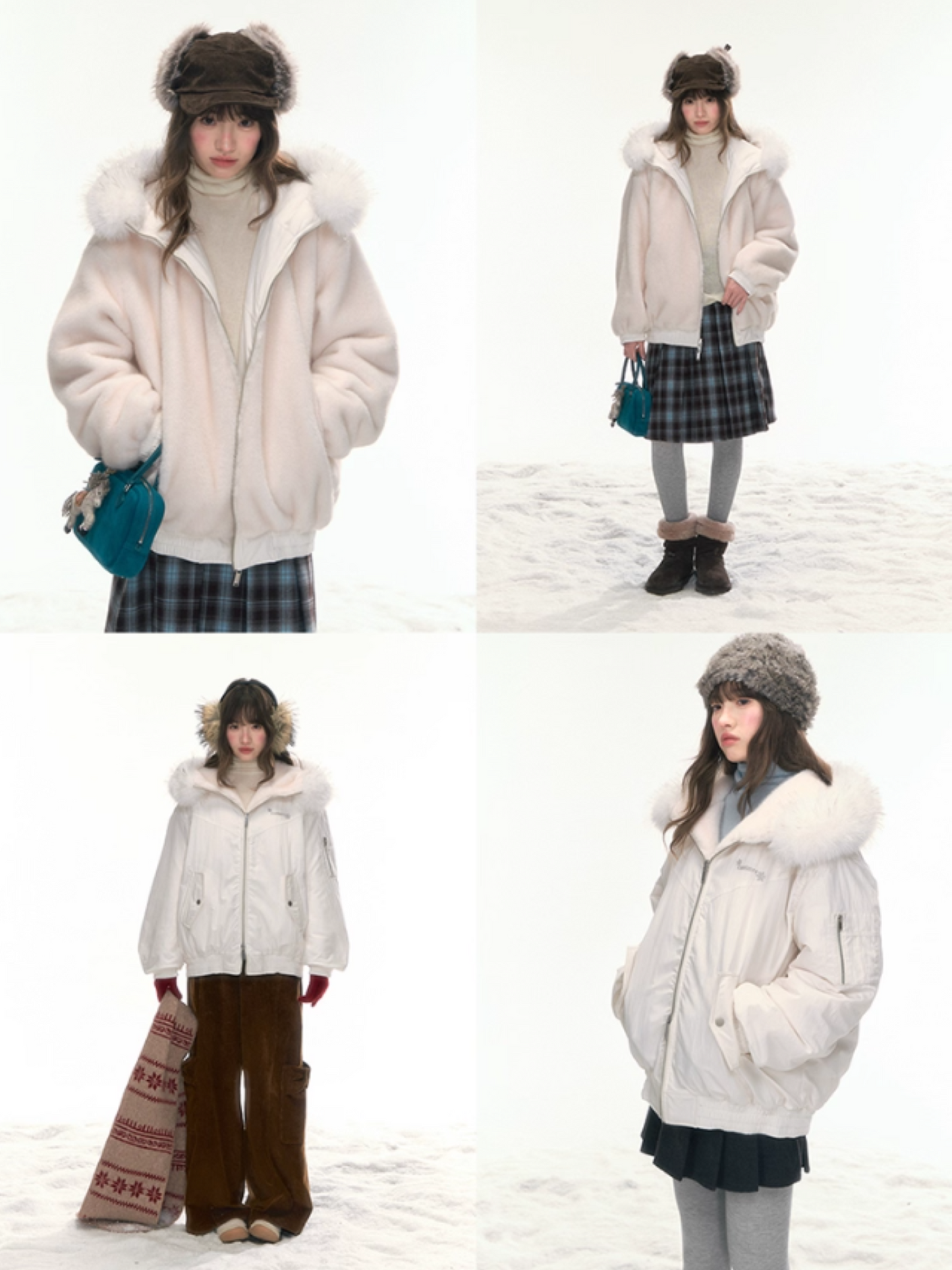 "Dreamscape" White Reversible Faux-Fur Aviator Jacket LL2025474