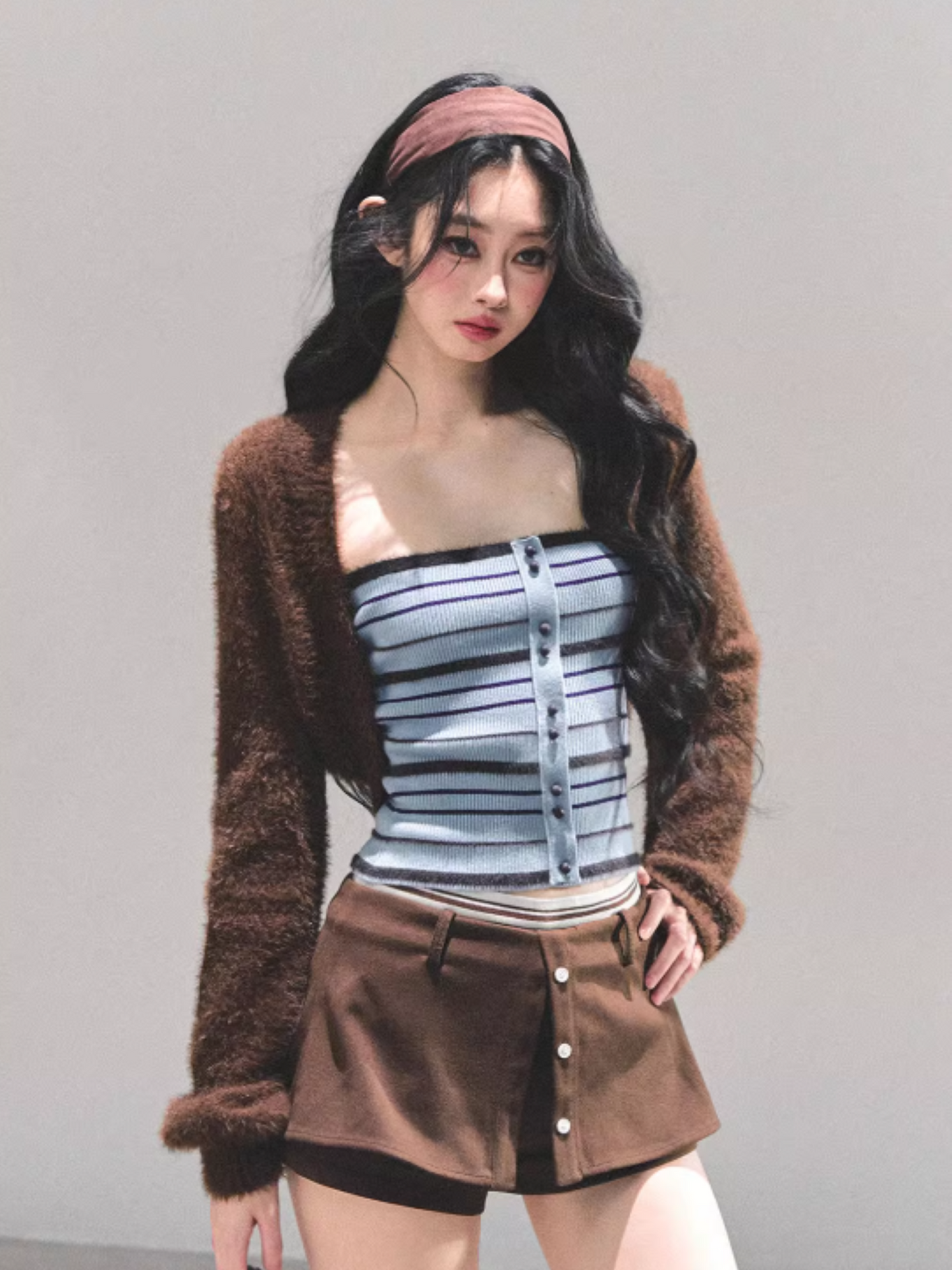 少也眼 Autumn Breeze Striped Knit Slim Vest Tee