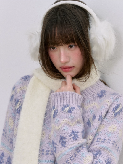 "紫韵浮纹" Purple Fair Isle Knit Cardigan