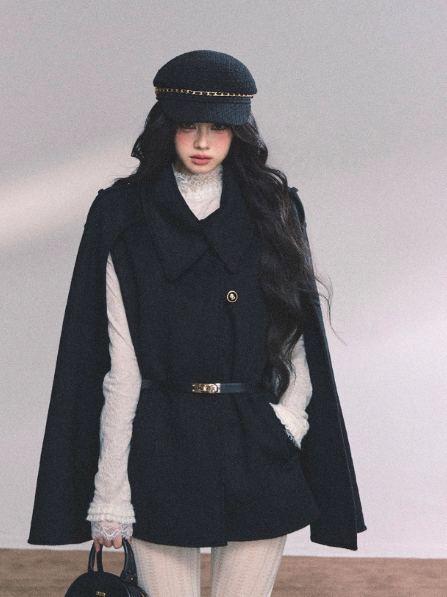 "巴黎新贵" French Heiress Waist-Cinched Cape Blazer