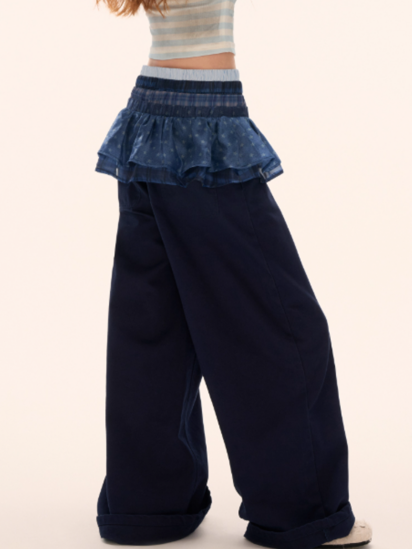 MAMC - Blue Layered Waist Wide-Leg Pants