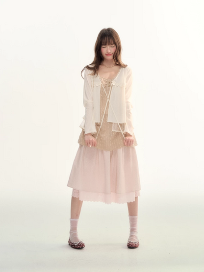 Soft Lace Tie-Front Cardigan & Cami Set LL2026100