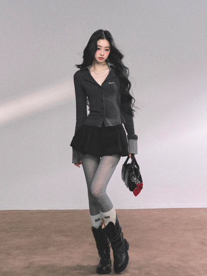 少也眼 Layered Look American-Style Knit T-Shirt