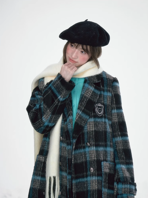 冰雪 - Plaid College Style Woolen Coat