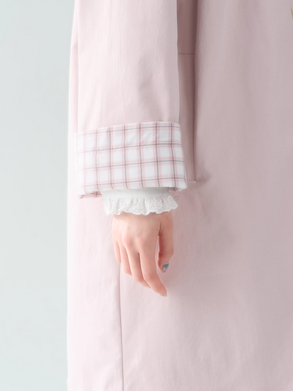 罐头士多所 - Peach Cream Plaid Trench Coat