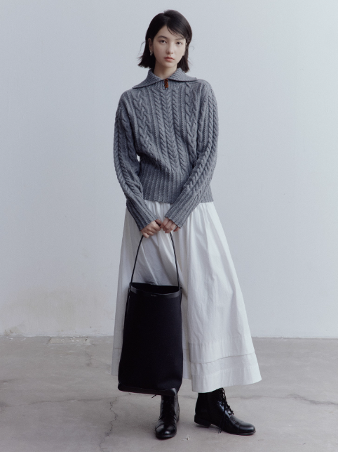 FUSSED A Nerd’s Daily Twist Cable & Textured Pullover – Mist Grey FOF-25SS164a