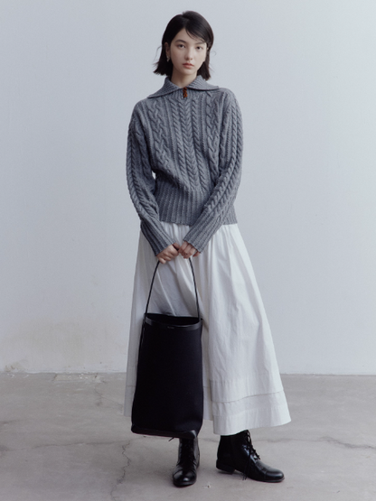FUSSED A Nerd’s Daily Twist Cable & Textured Pullover – Mist Grey FOF-25SS164a