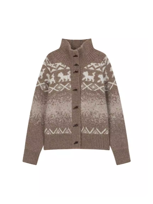 PCH - Camel High-Neck Knit Cardigan with Toggle Buttons