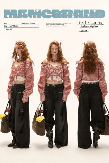 MAMC - "Street Rebel Mood" Distressed Black Straight-Leg Jeans WE932