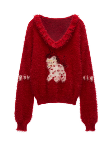 MAMC - Red Heart Pony Doll Collar Sweater WE766