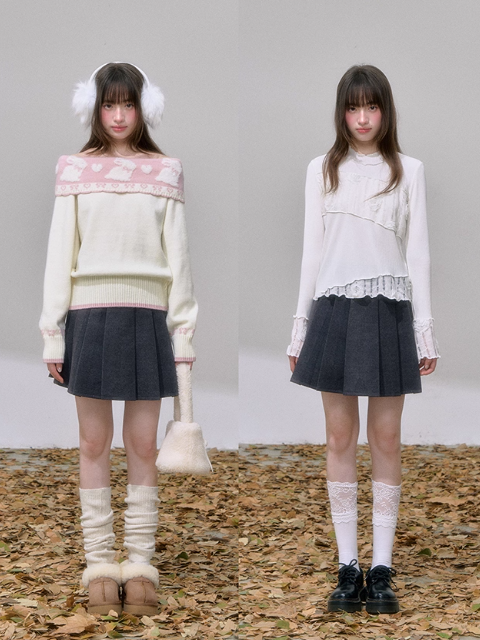 “青衫褶” Miu-Inspired Gray High-Waisted Pleated Skirt