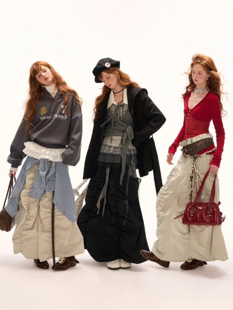 MAMC - Asymmetric Ruched Tech Midi Skirt