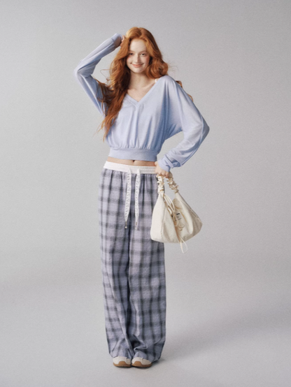 "水波温柔" V-Neck Batwing Sleeve Knit Cardigan Set (Blue)
