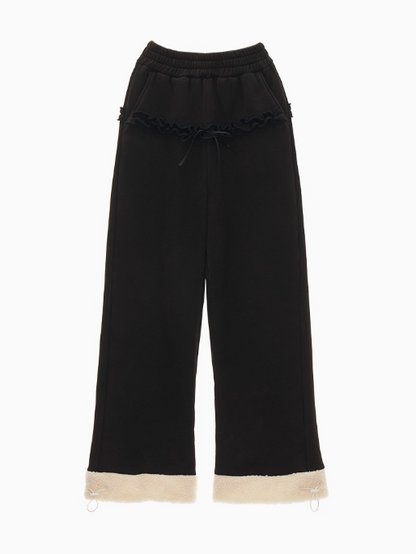 MAMC - Black Panelled Straight-Leg Pants  – Ruffle Trim