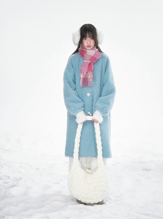 Frosted Blue Contrast-Fur Quilted Wool Coat BH2024456