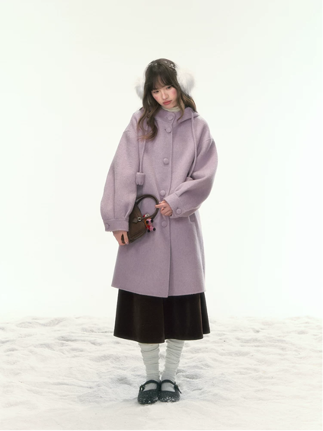 [CAN] “Soft Mist Tulip” Purple Long Hooded Wool Coat WW2025446