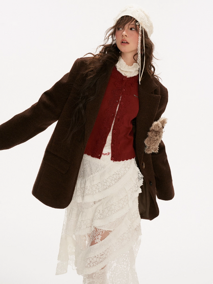 MAMC - Brown Wool Blend Bunny Detail Blazer