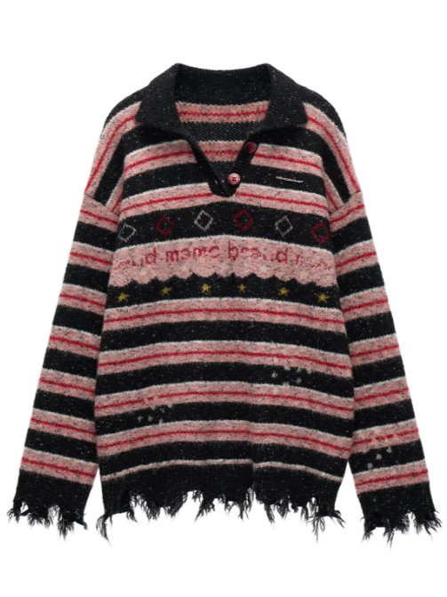 MAMC - Star Stripe Polo Knit Sweater WE768 - PINK