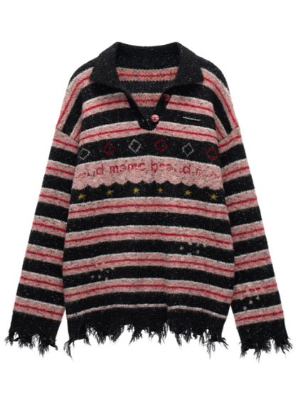 MAMC - Star Stripe Polo Knit Sweater WE768 - PINK