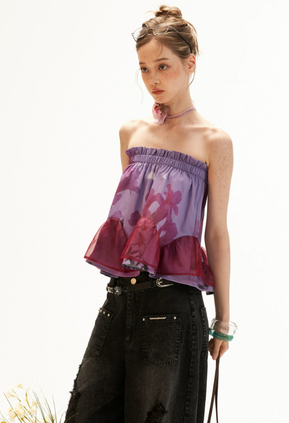 Moonlit Lavender Floral Mesh Tube Top WE929