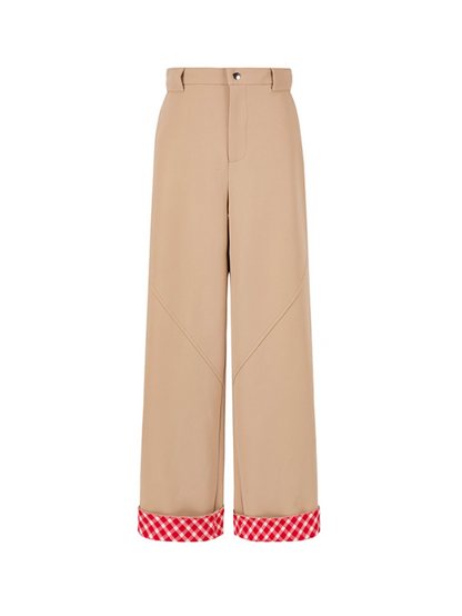 PCH - Khaki Plaid Cuffed Wide-Leg Pants