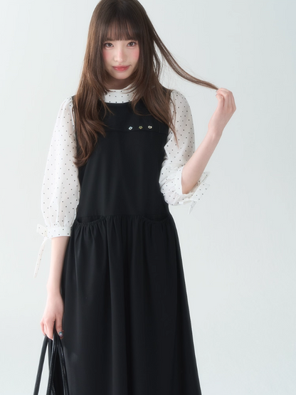 罐头士多所 - Misty Noir Polka Dot Midi Dress