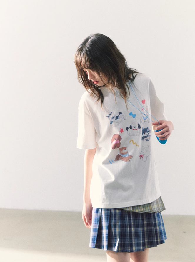 罐头粪便 - Preppy Gingham Patchwork Pleated Skirt – Asymmetric Mini Skirt