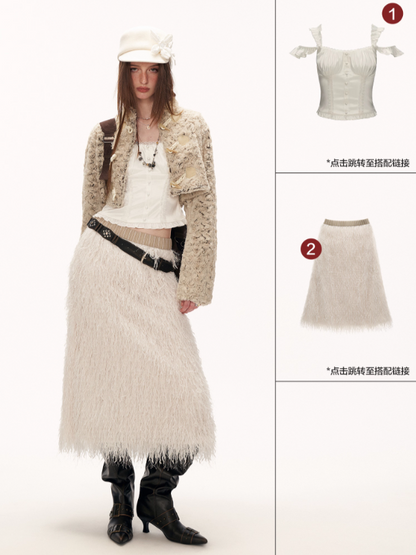 MAMC - Petal-Detail Almond Short Tweed-Style Jacket WE885