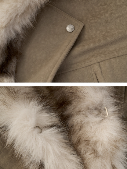 MAMC - Faux-Layered Almond Grey Fleece Suede Jacket WE880