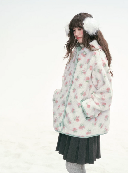 CANSTORE - Pink Floral Sherpa Hooded Jacket with Quilted Padding