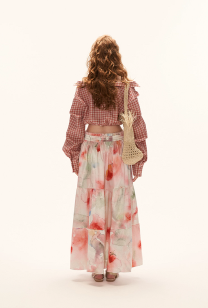 MAMC - "Watercolor Fruit Mood" Off-Shoulder Top & Ruffle Skirt Set WE945