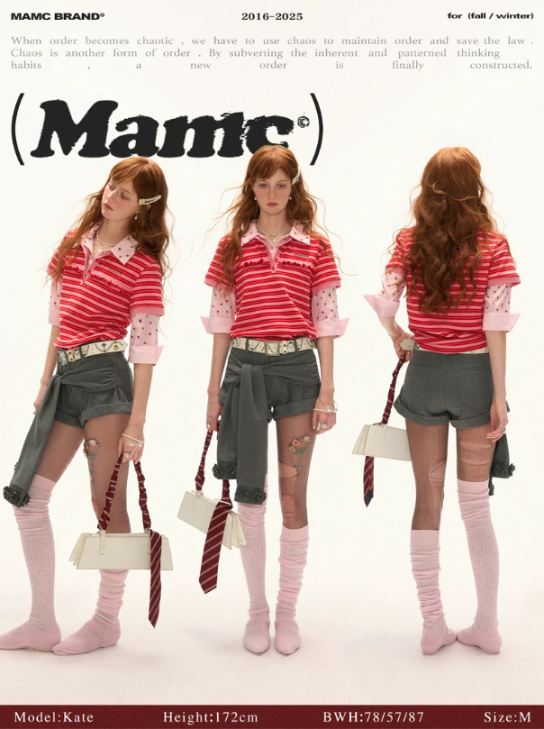 MAMC - Red Striped Layered-Look Polo Tee