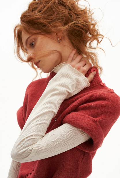 MAMC - Soft Wool-Blend Tie-Waist Cutout Knit Sweater (Red / Black)