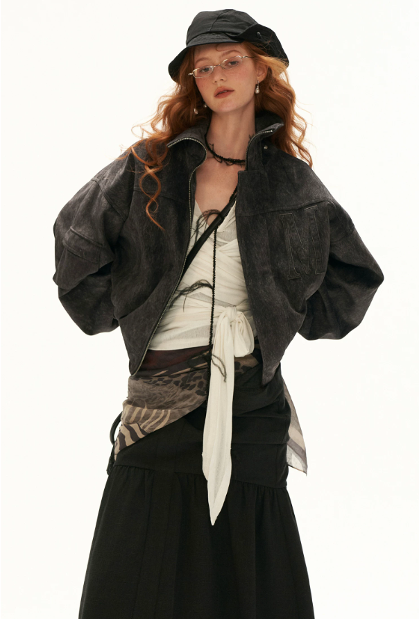 MAMC - Cloud Knit Wrap Top with Crossover Ties and Metal Claw Detail (Blue / White)