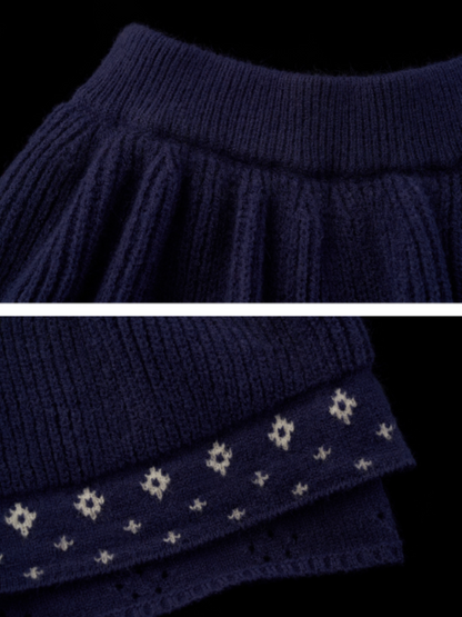 Star & Floral Knit Crop Sweater + Skort Set WE770 (Midnight Navy)