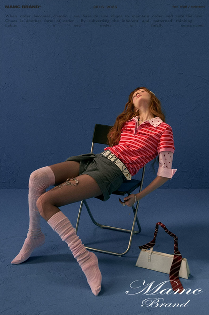 MAMC - Red Striped Layered-Look Polo Tee