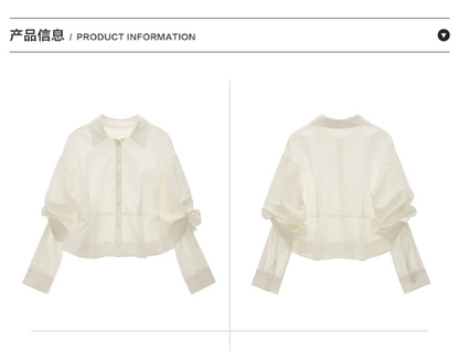 MAMC - White Linen Cotton Ruffle Hem Shirt with Layered Sleeves